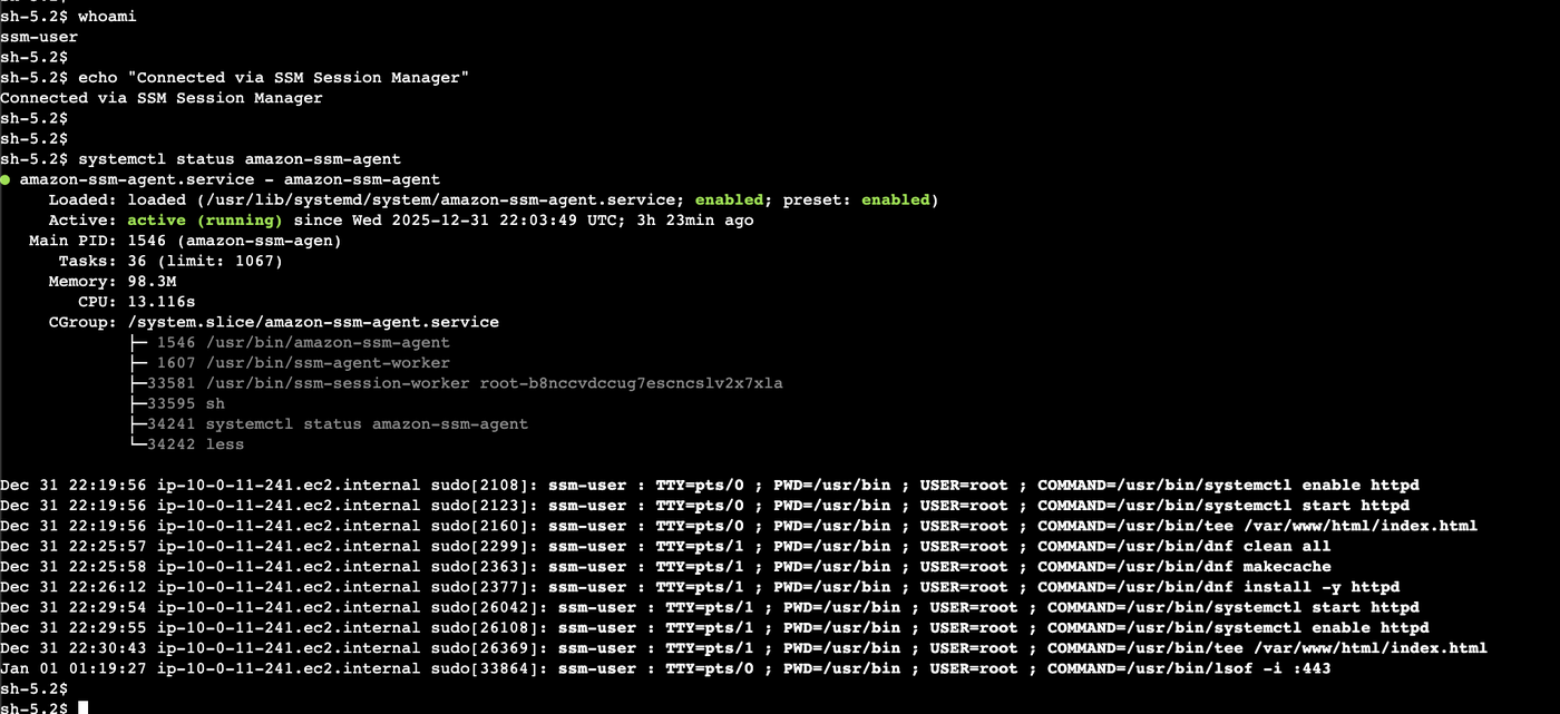 SSM Session Manager shell on private instance